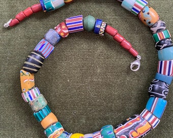 Antique African trade beads, restrung, mixed colours