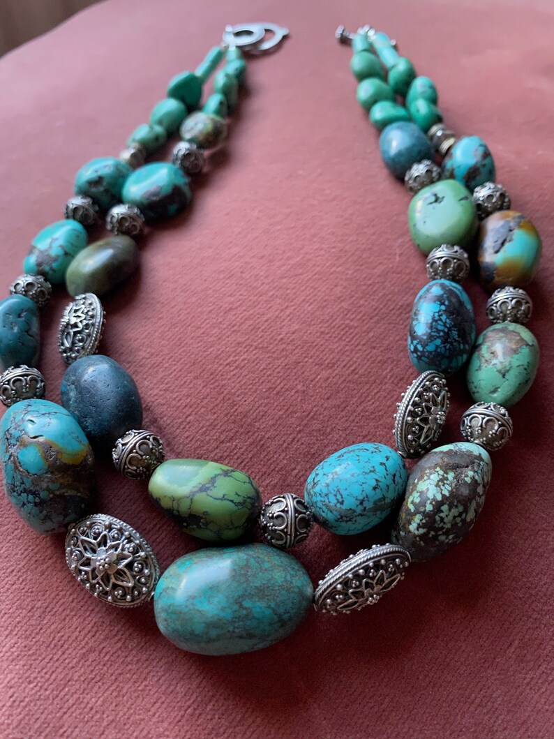 Tibetan Turquoise Vintage Indian Silver Beads Double Stranded - Etsy