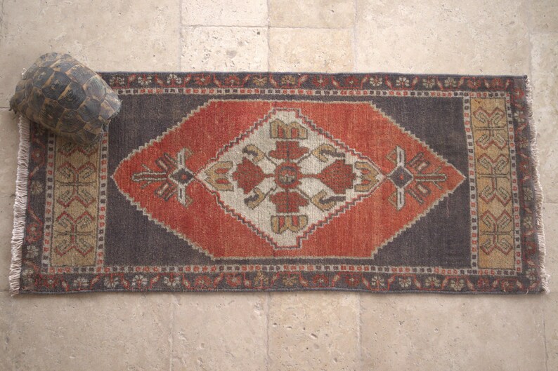 Small Boho Rug Doormat Rug Small Area Rug Turkish Rug Small Handmade Rug Black Bohemian Rug 3,9 x 1,8