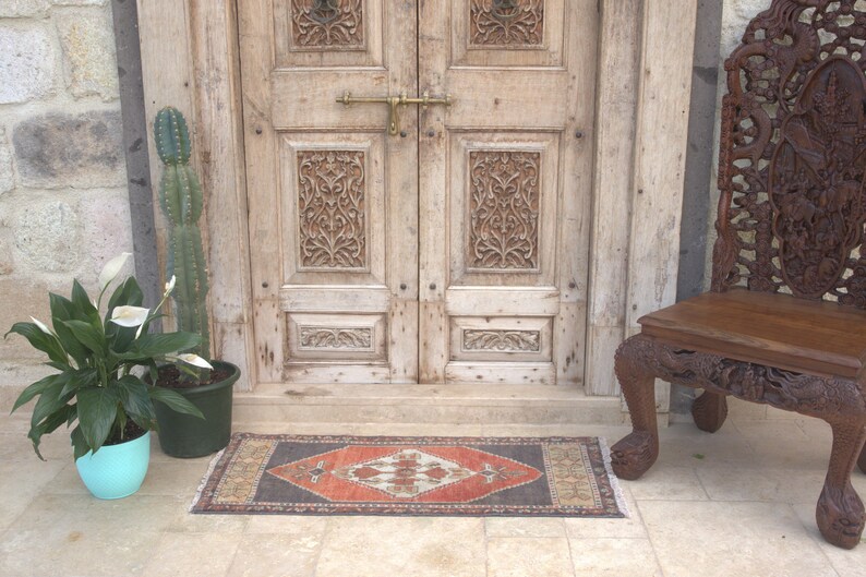 Small Boho Rug Doormat Rug Small Area Rug Turkish Rug Small Handmade Rug Black Bohemian Rug 3,9 x 1,8