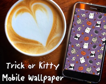 Kawaii Halloween Kitty Mobile Wallpaper (Digital Download)