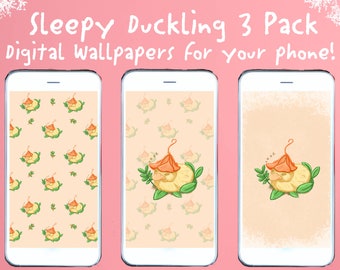 Sleepy Duckling Phone Wallpaper: Kawaii Lock Screen (Digital Download)