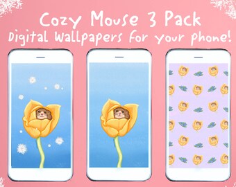 Cozy Mouse Phone Wallpaper: Kawaii Lock Screen (Digital Download)