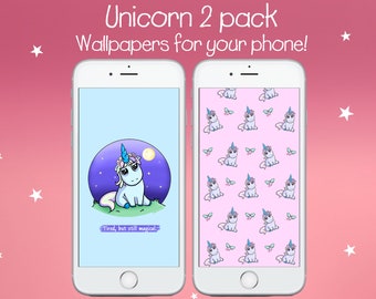 Magical Unicorn Phone Wallpaper 2 Pack - Kawaii Lock Screen (Digital Download)