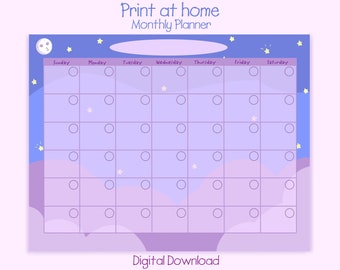 Night's Sky Printable Monthly Planner - Flexible Calendar - Digital Download