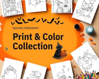 Cute Halloween Coloring Pages - 8 Pack Printable Sheets (Digital Download)