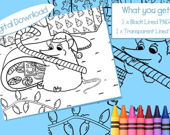 Kawaii Christmas Coloring Sheet: Sneaky Treat Digital Download