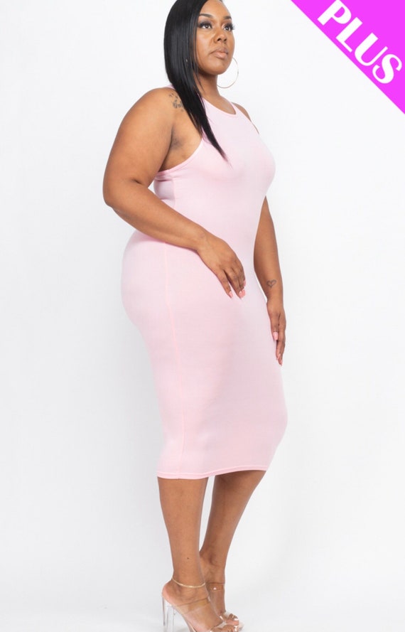Plus Size Pink Bodycon Dress - Etsy Denmark
