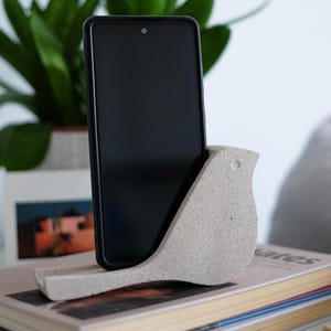 Porta telefono Jesmonite, decorazione da scrivania a forma di uccello, per casa neutra, effetto pietra, piccolo porta libri/agende, porta biglietti da visita, idea regalo