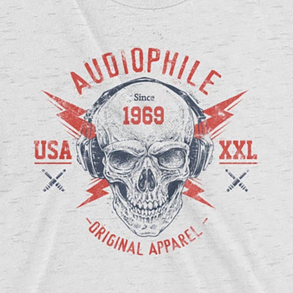 Audiophile Apparel | Cool, vintage, retro clothing for music lovers who like skulls, headphones printed on their t-shirts