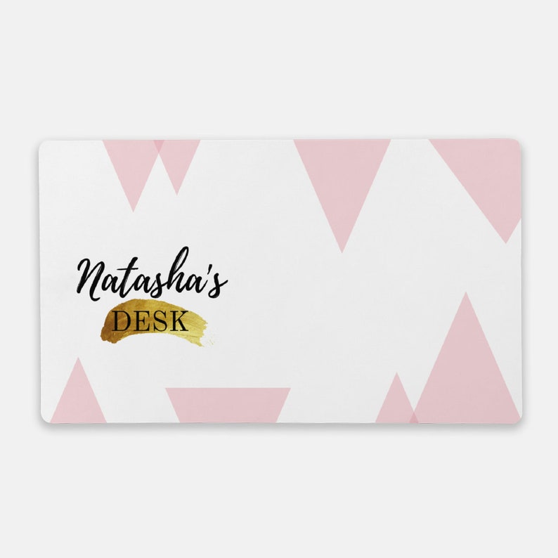 Desk Mat Rectangular Personalized White gold pink triangles Desk Mat Office gift pink office design gift under 20 mother/'s day gift