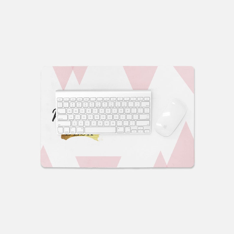Desk Mat Rectangular Personalized White gold pink triangles Desk Mat Office gift pink office design gift under 20 mother/'s day gift