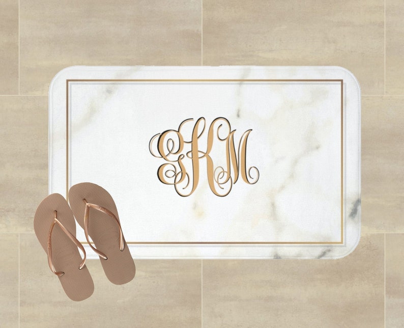 Bath Mat Monogram Marble Custom Name Bath Rug Personalized Etsy