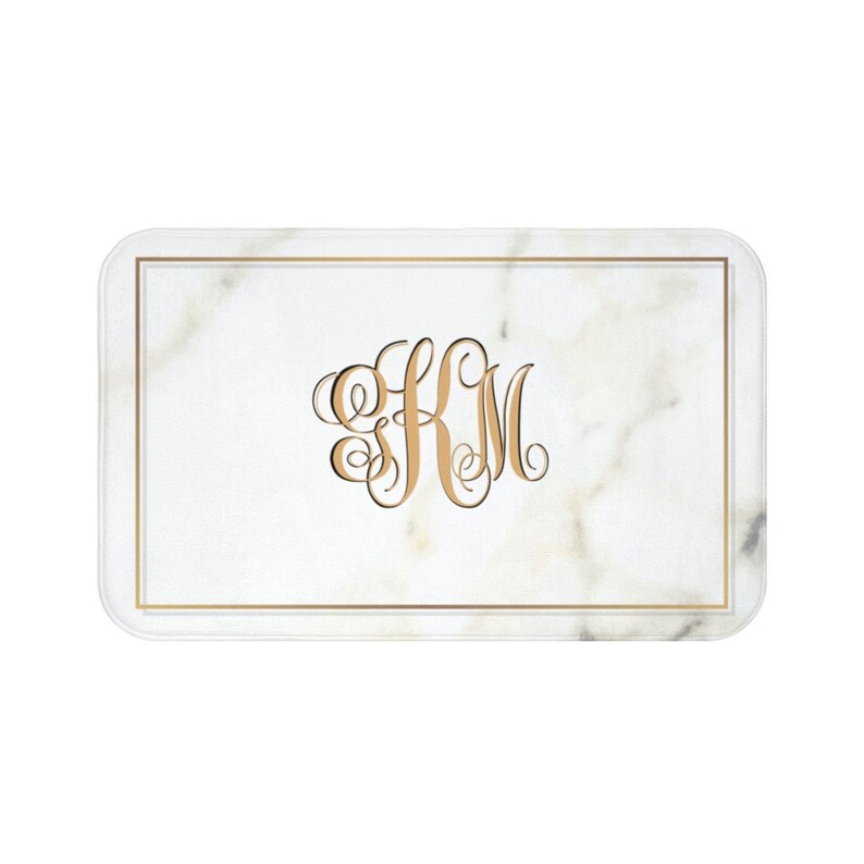 Bath Mat Monogram Marble Custom Name Bath Rug Personalized Etsy