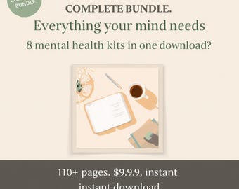 Paquete completo de diarios de salud mental / TDAH, Trastorno por Déficit de Atención e Hiperactividad, Ansiedad, TCC, Sobriedad, Perimenopausia / 8 kits, más de 110 páginas / Kit de herramientas para terapeutas / Descargar