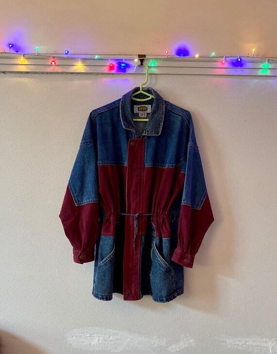 Vintage 90s Denim Burgundy Oversized Jacket Otto F