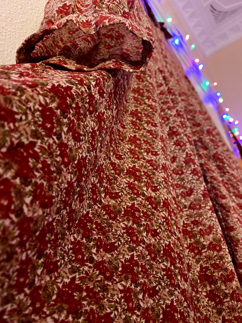 Vintage 90s Autumnal Red Ditsy Floral Sheer Dress Lovelygirl High Neckline Dress