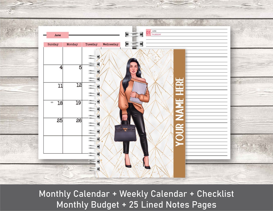 2024 Personalized Monthly Weekly Planner With Lines 2024 Girl Boss