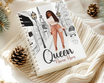 Black Queen Custom Start Date Planner with Lines - Personalized Lady Boss Monthly Planner  - Girl Boss Dated Planner - Black Owned Shop