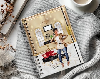 Sophisticated Hardcover Spiral Planner - Customizable Start Month - 12 Months Calendar - Daily Agenda - Black Girl Boss Budget Planner