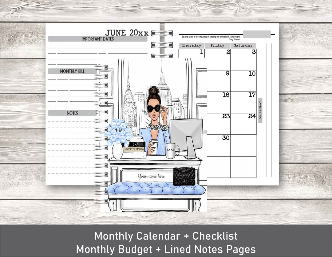 2024 Personalized Monthly Planner With Lined Notebook in One Planner