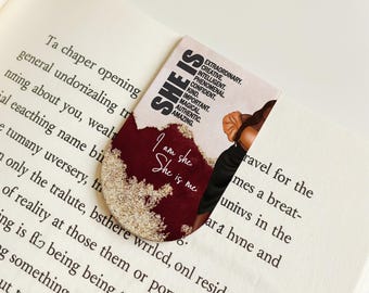 She Is Empowering Magnetic Bookmark, Affirmation Gift for Women, Motivational Page Marker, Black Girl Magic Stationery, Custom Reader Gift