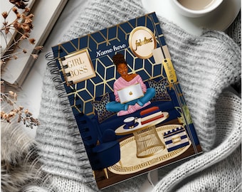 Sophisticated Hardcover Spiral Planner - Customizable Start Month - 12 Months Calendar - Daily Agenda - Black Girl Boss Budget Planner