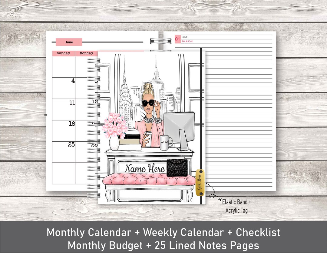 2024 Personalized Monthly Weekly Planner With Lines 2024 Girl Boss