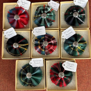 Handcrafted Scottish Wool Tartan Brooch: Clan Designs (7cm)          MORE CLANS AVAILABLE   Message me.