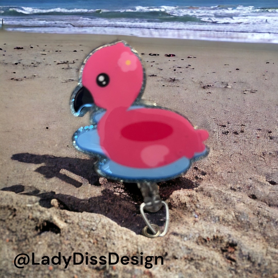 Flamingo Pool Float Badge Reel - Etsy