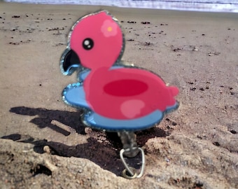 Flamingo Pool Float Badge Reel