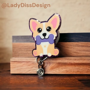 Corgi Dog Badge Reel Alligator Clip Medical Badge ID Badge Holder Teacher Barista