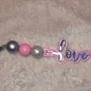 LOVE Keychain Beaded Holographic Bag Tag