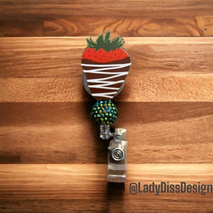 Strawberry Chocolate Covered Strawberry Badge Reel ID Holder ID Badge