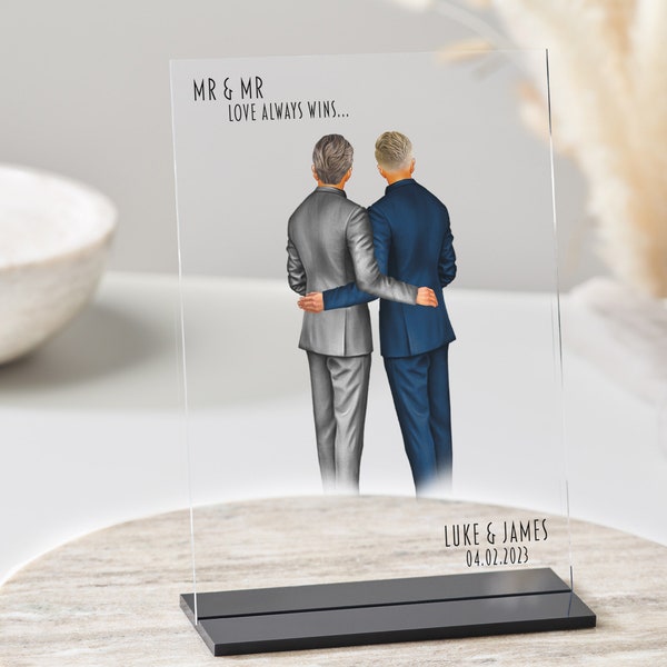 Grooms Wedding Gift | Husband & Husband | Gay Wedding | LGBTQ+ Wedding Gift | Acrylic Plaque | Mr and Mr | Personalised Wedding Gift