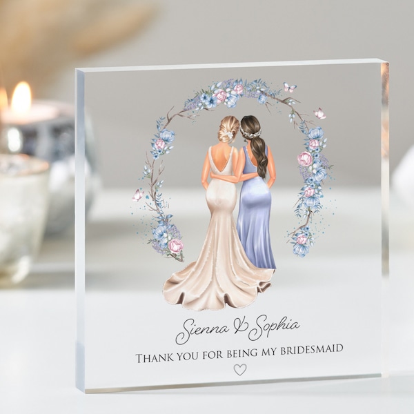 Floral Thank You For Being My Bridesmaid Gift | Bridesmaid Proposal Gift | Gift for Maid of Honour | Thank you wedding Gift | Acrylic Plaque