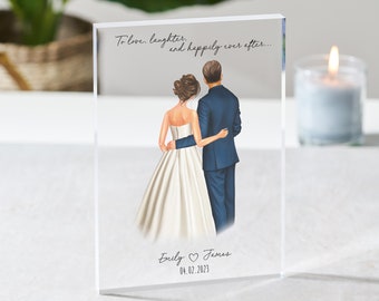 Happily Ever After Bride and Groom Plaque | Husband and Wife Gift | Wedding Gift | Anniversary Gift | Wedding Acrylic Plaque | Mr & Mrs Gift