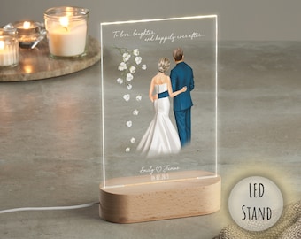 LED Happily Ever After Bride and Groom Plaque| Husband and Wife Gift | Wedding Gift | Anniversary Gift | Wedding Acrylic Plaque | Mr & Mrs
