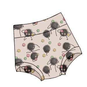 May include: Beige underwear with a black and white print of cartoon creatures with multiple eyes and a star pattern.