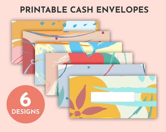 Abstract Doodles Printable Cash Envelopes with Transaction Tracker - Horizontal, Budget Envelopes, Budgeting Envelope System, Set of 6, PDF