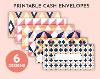 Modern Geometric Printable Cash Envelopes with Transaction Tracker - Horizontal, Budget Envelopes, Budgeting Envelope System, Set of 6, PDF