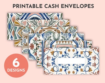 Ornamental Florals Printable Cash Envelopes w Transaction Tracker - Horizontal, Budget Envelopes, Budgeting Envelope System, Set of 6, PDF