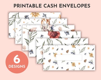 Forest Flowers Printable Cash Envelopes with Transaction Tracker - Horizontal, Budget Envelopes, Budgeting Envelope System, Set of 6, PDF
