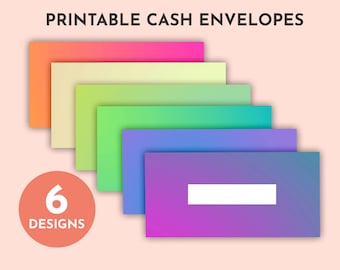 Rainbow Gradient Printable Cash Envelopes with Transaction Tracker - Horizontal, Budget Envelopes, Budgeting Envelope System, Set of 6, PDF