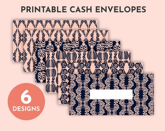 Pink & Black Printable Cash Envelopes with Transaction Tracker - Horizontal, Budget Envelopes, Budgeting Envelope System, Set of 6, PDF