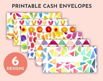 Watercolor Rainbow Printable Cash Envelopes with Transaction Tracker, Horizontal, Budget Envelopes, Budgeting Envelope System, Set of 6, PDF