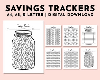 Printable Savings Tracker Pack of 6 - Bundle, Digital Download, PDF