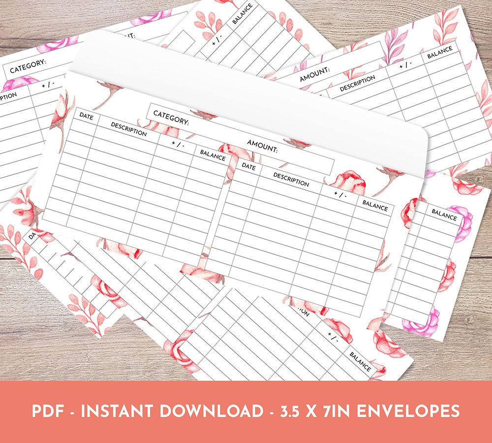 Pink Floral Watercolor Printable Cash Envelopes With Transaction ...