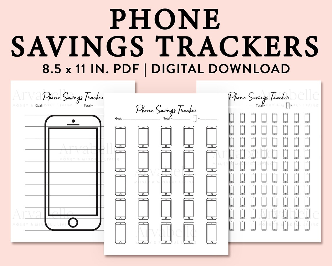 Printable Phone Savings Tracker Pack of 3 Bundle, Digital Download, PDF