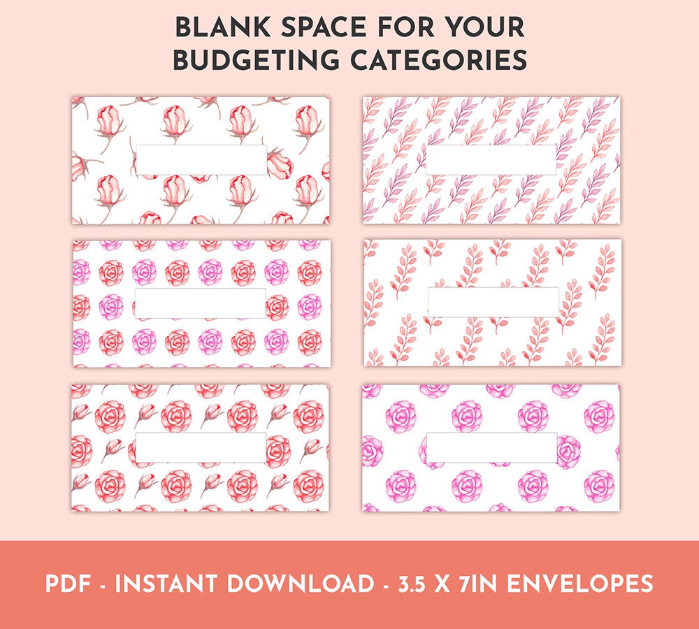 Pink Floral Watercolor Printable Cash Envelopes With Transaction ...